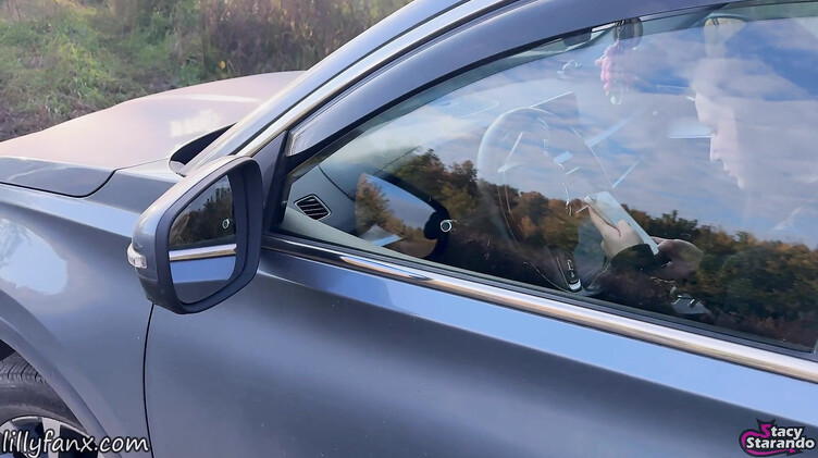 Легкомысленная русская девка публично трахается в машине с эксгибиционистом