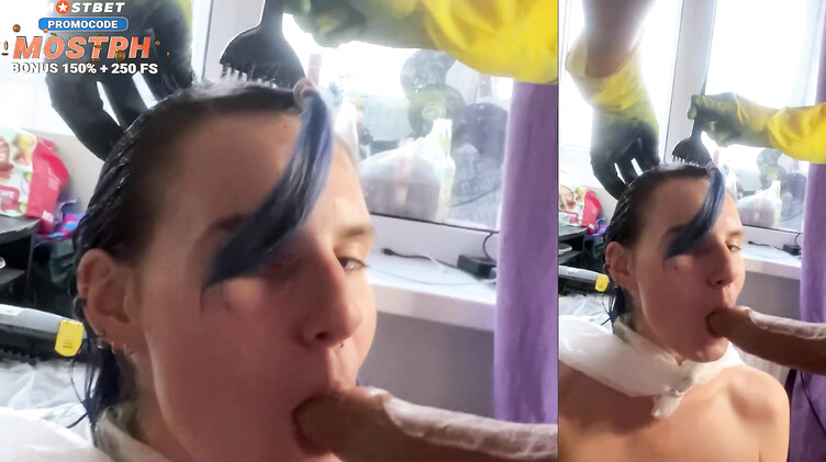 Любительское порно: Сосет хуй парикмахеру в салоне красоты