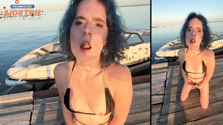 Русская туристка сосет капитану за прогулку на катере