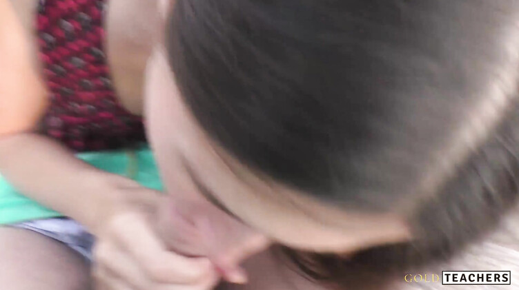 Худенькая девушка в платье сделала парню POV минет на пляже